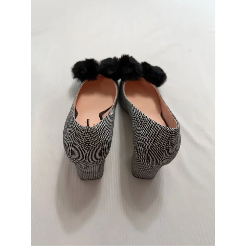 Kate Spade New York Women’s Carine Black White Pom Pom Heels Pumps Size 7 M
